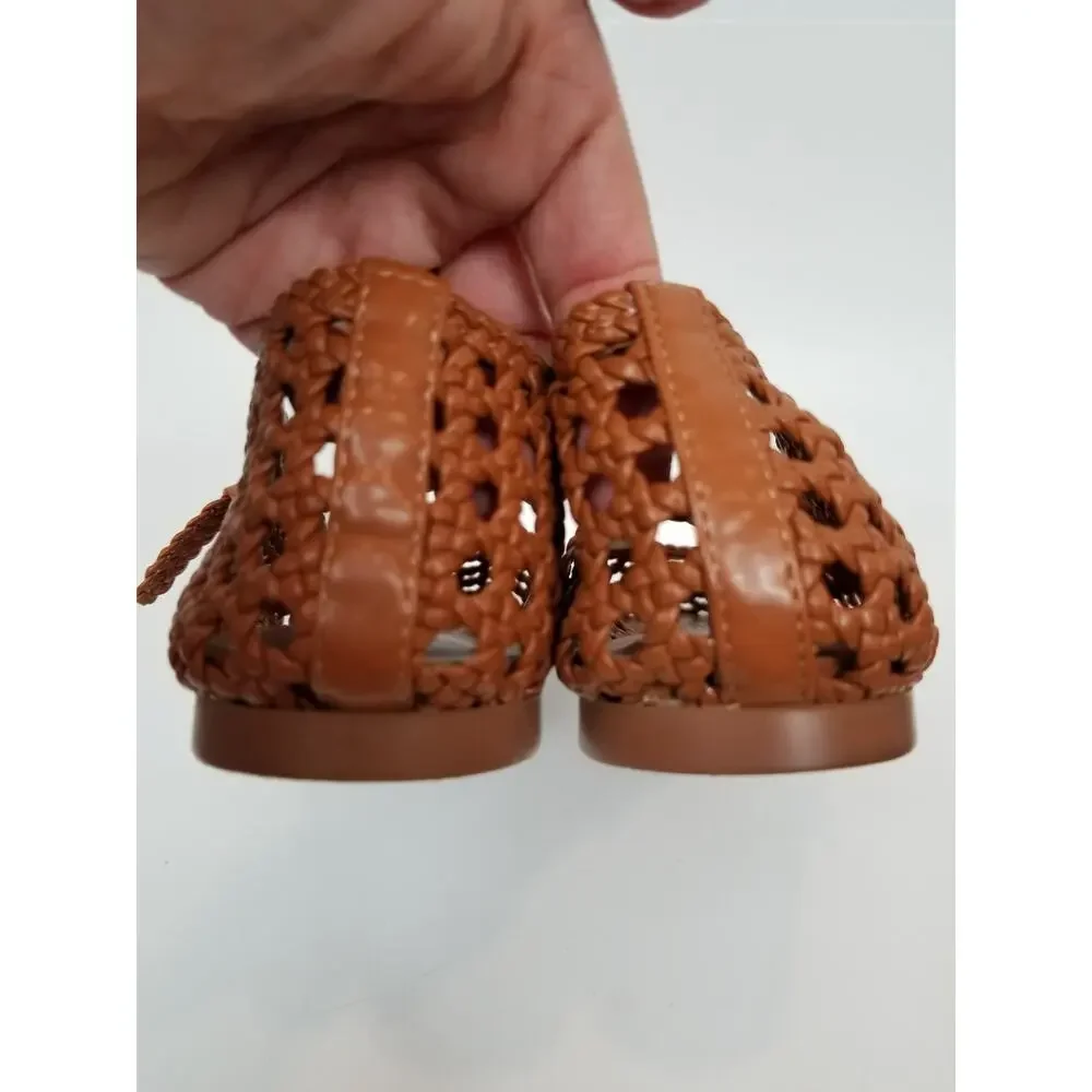 Cushionaire Weston Brown Faux Vegan Leather Woven Mary Jane Flats Women's Size 8